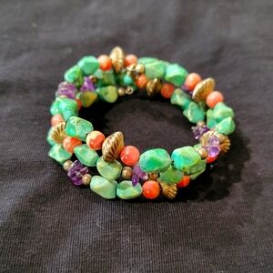 🌵 Turquoise, Amethyst & Silver Southwest Beaded Bracelet – Boho Chic